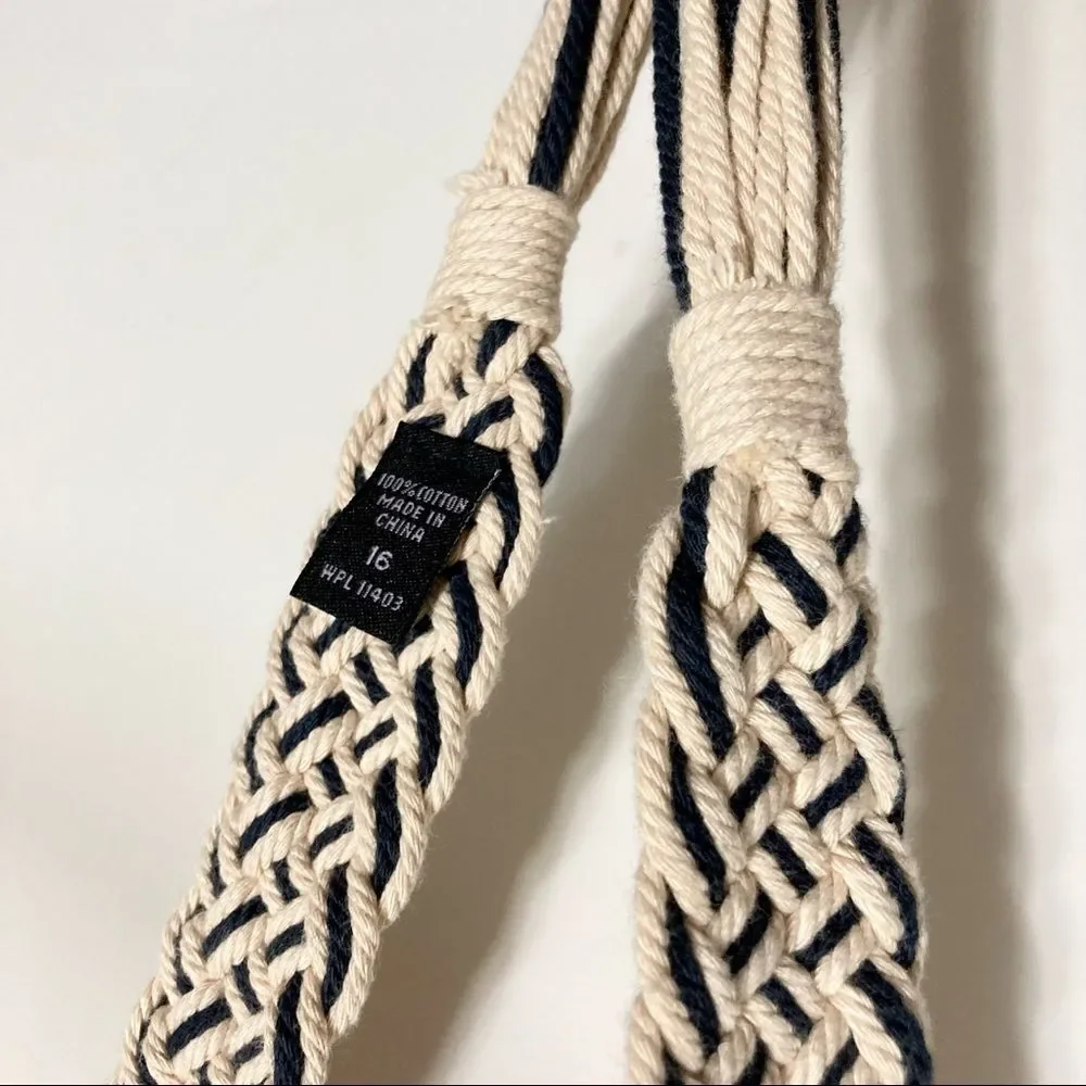 MACRAME Boho Gypsy Hippie Belt with Cords Waist Navy Blue Beige 36 inches